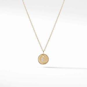 E Initial Charm Necklace in 18K Yellow Gold with Pavé Diamonds